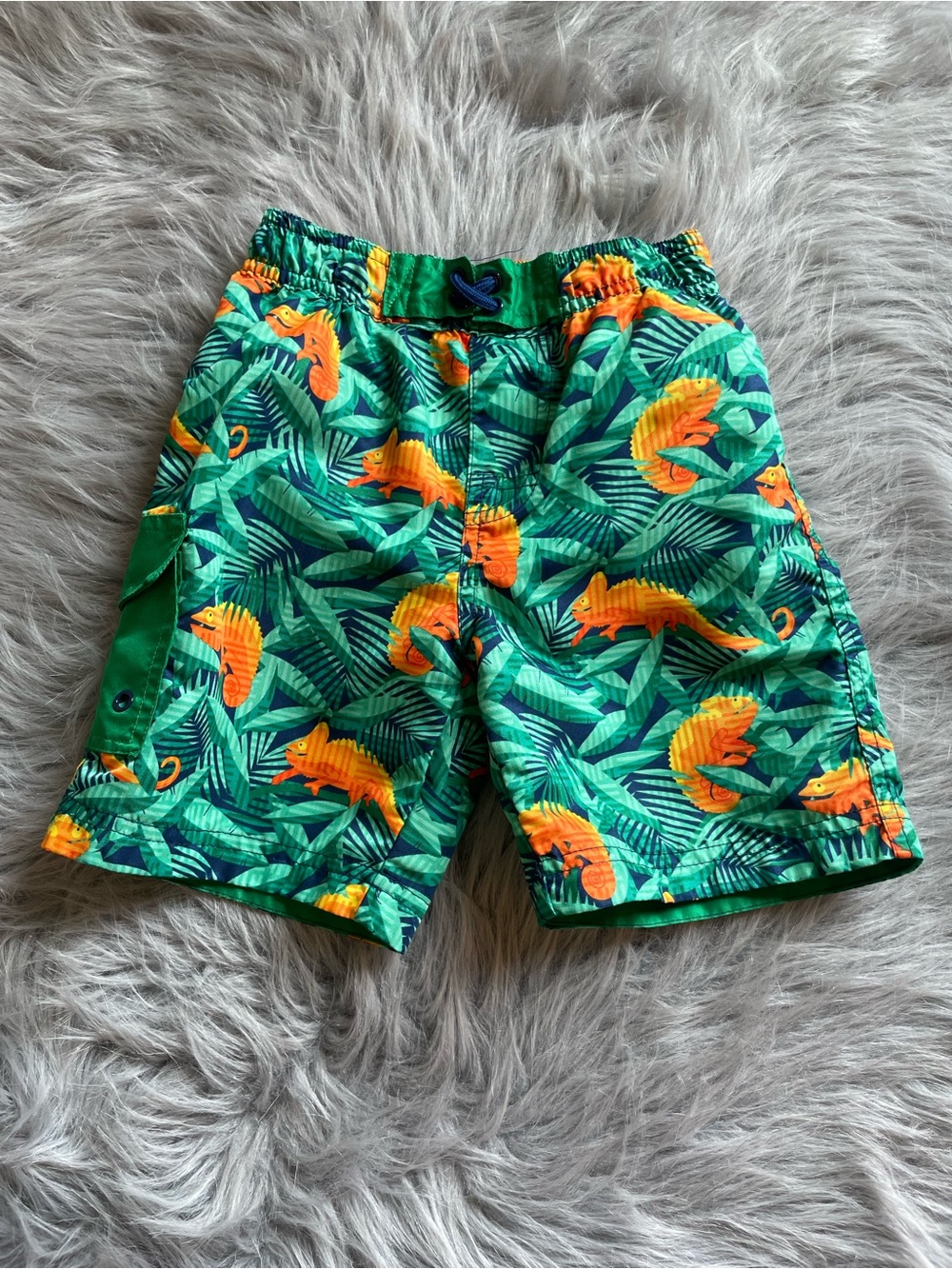 🐶Kids Green Tropical Chameleon Swim Shorts